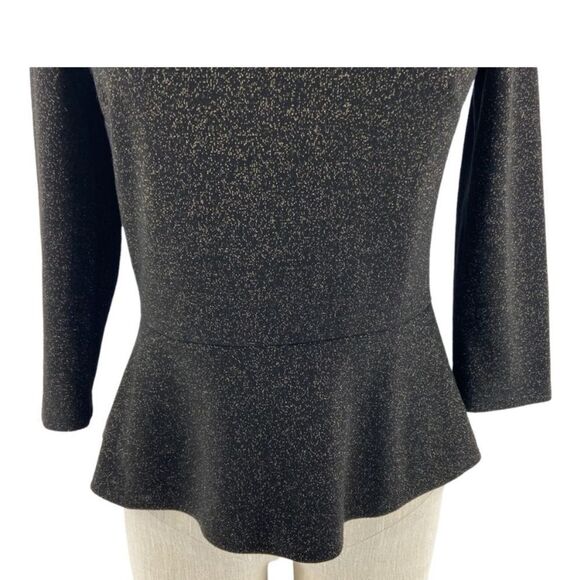 Loft Peplum Sparkle 3/4 Sleeve Black & Gold Shimmer Blouse Career Top size XS - Picture 11 of 15